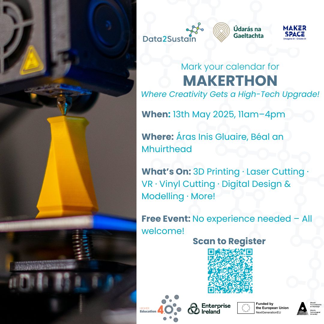 HigherEd4 (@higher_ed4) on Twitter photo 🚀 Just a week to go to MAKERTHON! 🚀
<a href="/AtuMakerSpace/">ATUMakerSpace</a> is delighted to be associated with MAKERTHON. Also supported by <a href="/Data2Sustain/">Data2Sustain</a> and <a href="/UdarasnaG/">Údarás na Gaeltachta</a>, this event in Belmullet on Tuesday, May 13, is your chance to dive into the future of creativity. Scan QR code to register. <a href="/atu_ie/">Atlantic Technological University</a> 🚀 Just a week to go to MAKERTHON! 🚀
<a href="/AtuMakerSpace/">ATUMakerSpace</a> is delighted to be associated with MAKERTHON. Also supported by <a href="/Data2Sustain/">Data2Sustain</a> and <a href="/UdarasnaG/">Údarás na Gaeltachta</a>, this event in Belmullet on Tuesday, May 13, is your chance to dive into the future of creativity. Scan QR code to register. <a href="/atu_ie/">Atlantic Technological University</a>