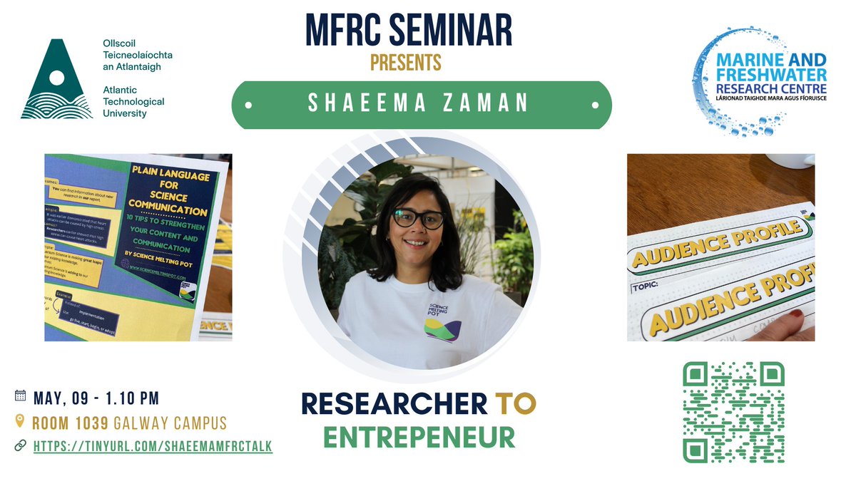 [MFRC Seminar]

This week astrophysicist and quantum scientist <a href="/shaeema_zaman/">Shaeema Zaman, PhD</a> will take us on a journey from scientific researcher to entrepreneur

Join us this Friday 1.10 pm on <a href="/atu_ie/">Atlantic Technological University</a> Galway campus
or online at
tinyurl.com/ShaeemaMFRCtalk
