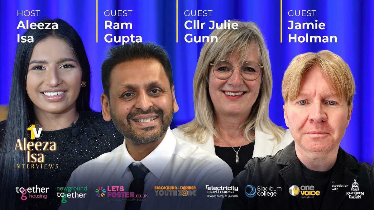 Only a few days to go for the next Aleeza Isa Interviews.
Show 3 is taking place this week with guests including local businessman and philanthropist Ram Gupta from <a href="/NybbleLtd/">Nybble</a> 
Julie Gunn, Deputy Leader of <a href="/blackburndarwen/">Blackburn with Darwen Council</a> 
Artist, Senior Lecturer, and partner at Uncultured