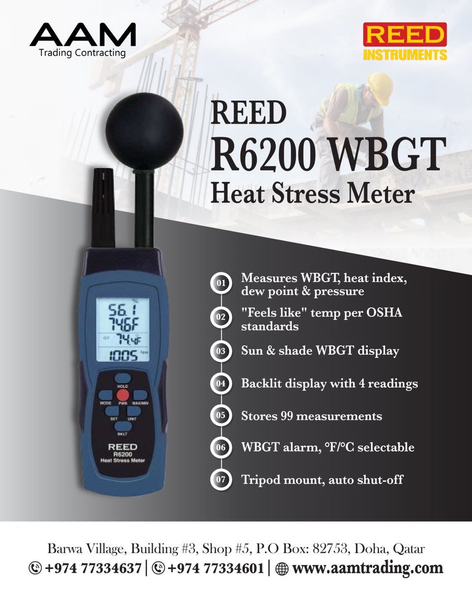 aam__trading's tweet image. Keep your finger on the pulse of any environment with the REED R6200-KIT. This all-in-one analyzer delivers instant readings of:
* 🌡️ Air temperature
* 💧 Relative humidity
* ☀️ Solar intensity
Stay informed, stay safe, and stay efficient—everywhere you go. 
#aamtrading   #qatar