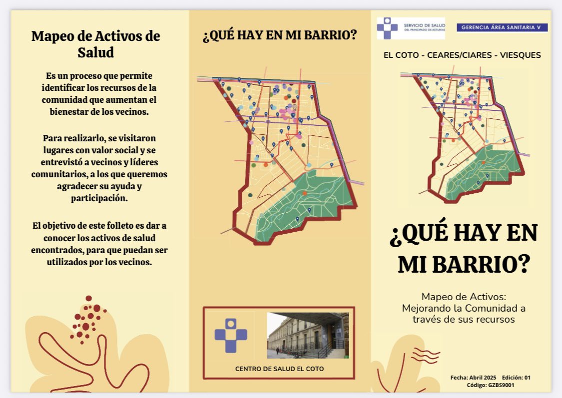CS_ElCoto's tweet image. Gracias a nuestras EIR Paula Fraile, Lucía Álvarez y Andrea Muslera, ahora podemos conocer mejor los recursos comunitarios de nuestro barrio.🏘️🫱🏾🫲🏽
Os compartimos el tríptico que han elaborado para todos vosotros. 🗣️
#salud #coto #gijon #sociosanitario #enfermeria