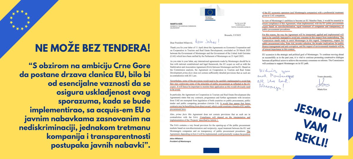 EU kaže MORA TENDER, ne može kako ste zamislili, da dovedete investitora i dogovarate iza zatvorenih vrata!