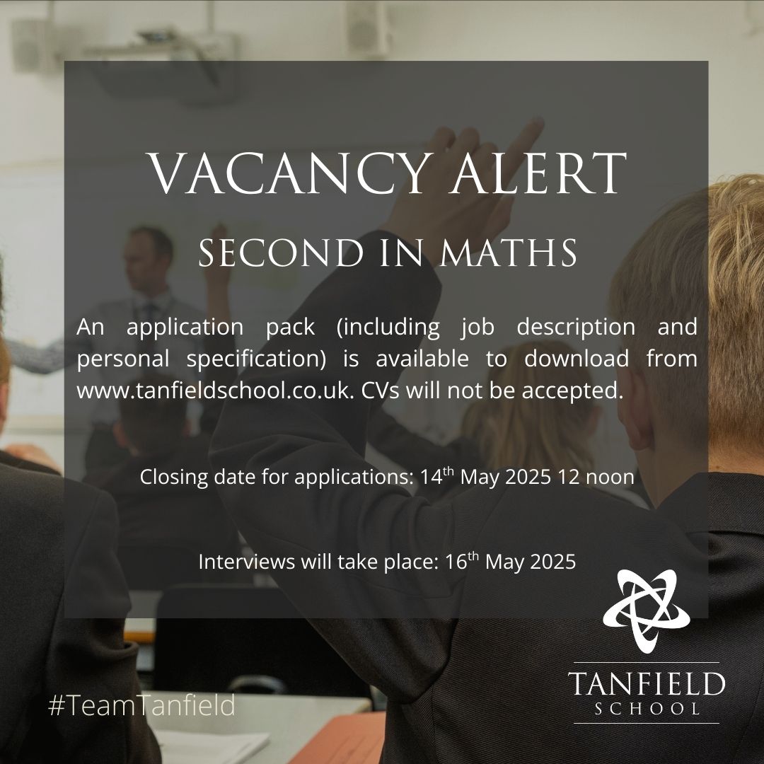 📷VACANCY ALERT 📷
Would you like to become a part of Team Tanfield?
Download an application pack by visiting tanfieldschool.co.uk/vacancies
📷 Closing date for applications: 14th May 2025 12 noon
#TeamTanfield #joinourteam