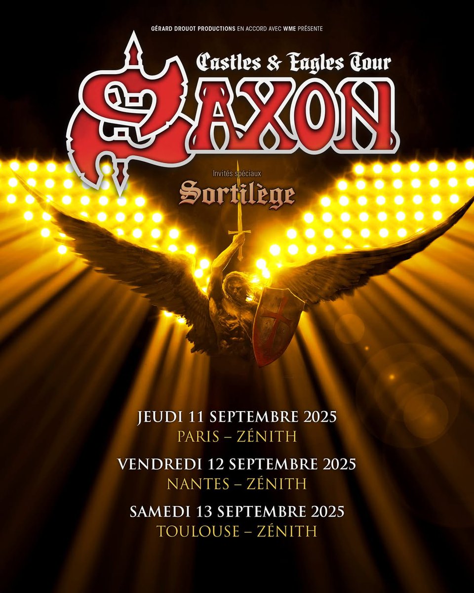🔥 <a href="/SaxonOfficial/">Saxon</a> fait son grand retour avec son show "Castles &amp; Eagles" (avec en invités spéciaux Sortilège)

👉 Places disponibles sur le site de <a href="/GDP/">Gérard Drouot Productions</a> .fr et dans les points de vente habituels !
