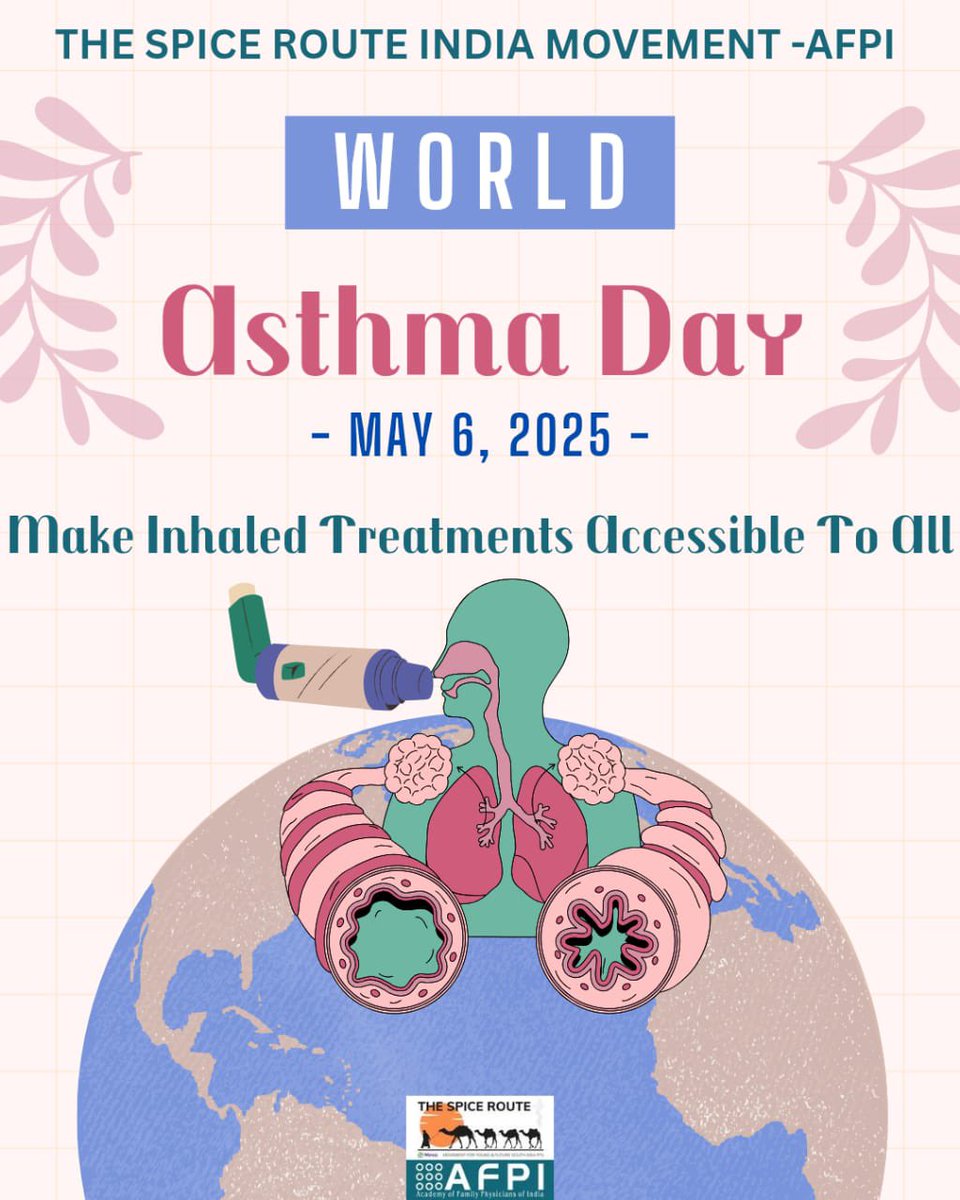 On World Asthma Day, the Global Initiative for Asthma GINA chose the theme "Make Inhaled Treatments Accessible for ALL".

We, family physicians pledge to commit our efforts in assuring the access to inhaled treatment for all!

#proudtobeafamilyphysician
#spicerouteindiamovement
