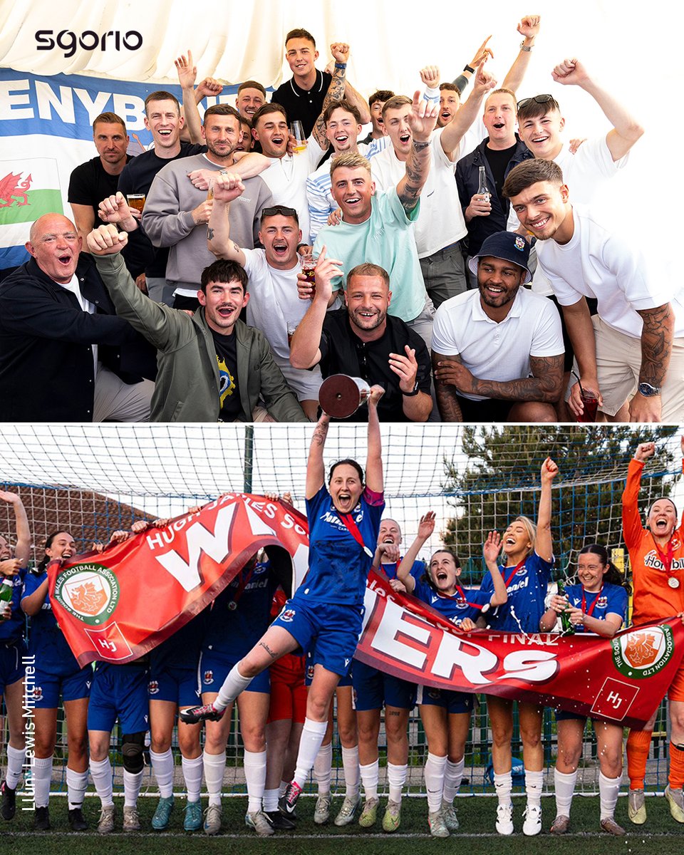 Clwb Pêl-droed Pen-y-bont yn dathlu 🙌 

Double delight for <a href="/PenybontFC_/">Penybont FC</a> – the men seal European qualification while the women lift the SWFA Cup! 🏆🔵⚪️