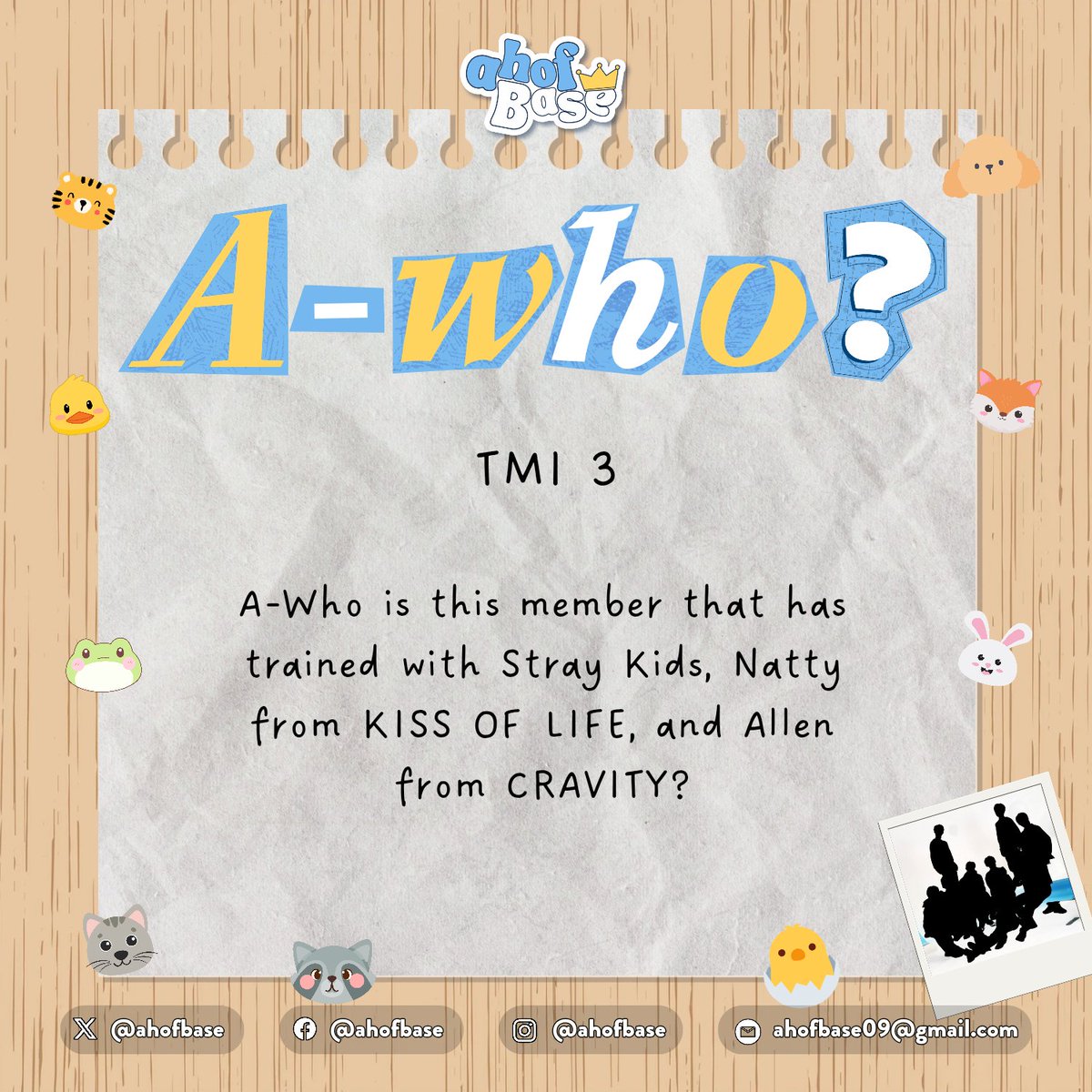 ahofbase's tweet photo. Sorry for the delay. I hope everyone is still prepared for this round!
Answer by replying your @username - your answer using the official tags of the members + #A_Who. The answer should be 1 person only.
The answer will be posted at 9 PM KST.
#AHOF #μν
@AHOF_official https://t.co/Y1q5dpWF1d