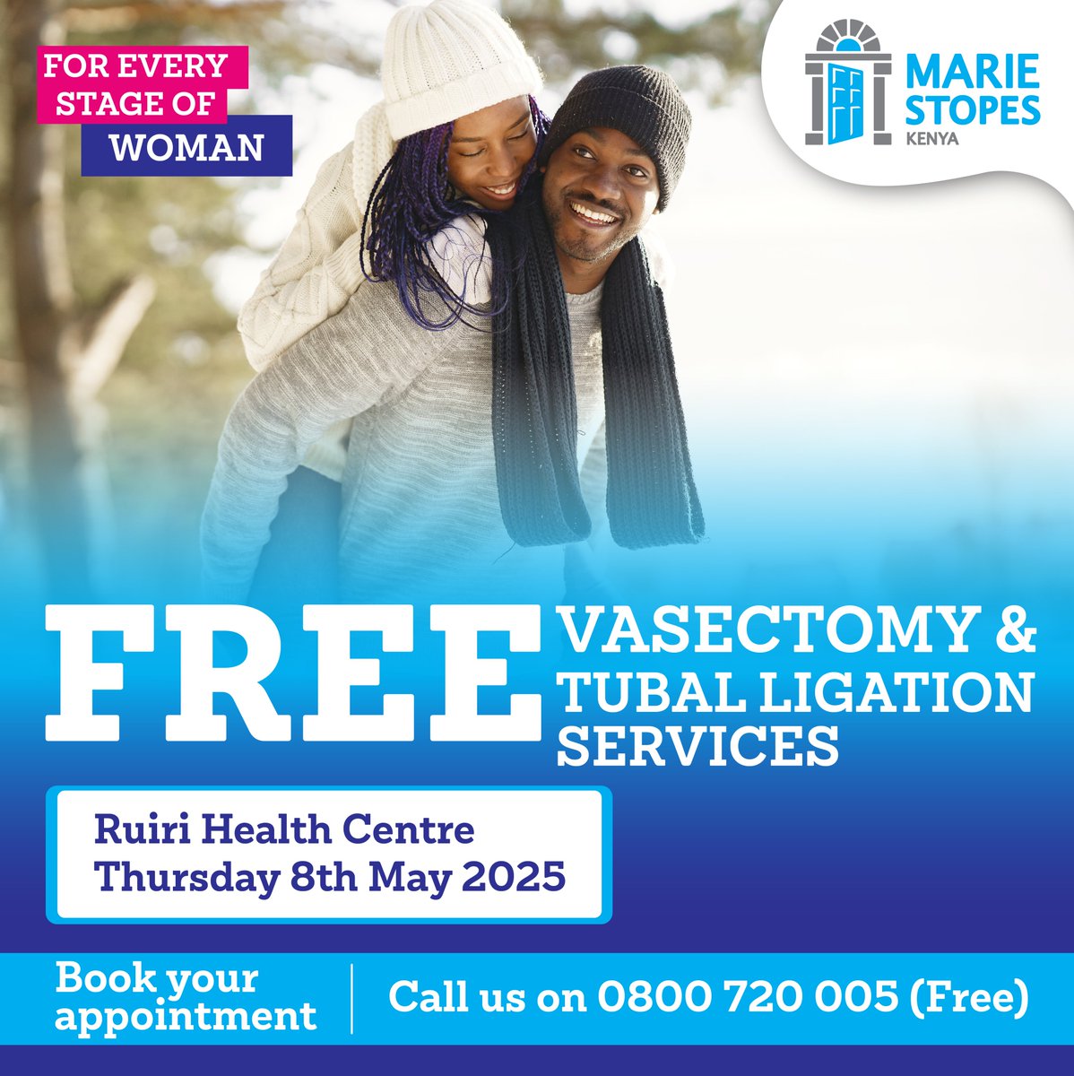 We're excited to announce that we will be providing FREE Vasectomy and Tubal Ligation services in Meru this May.
Click the link below to book your appointment. mariestopes.or.ke/book-an-appoin… or call us on 0800720005.
