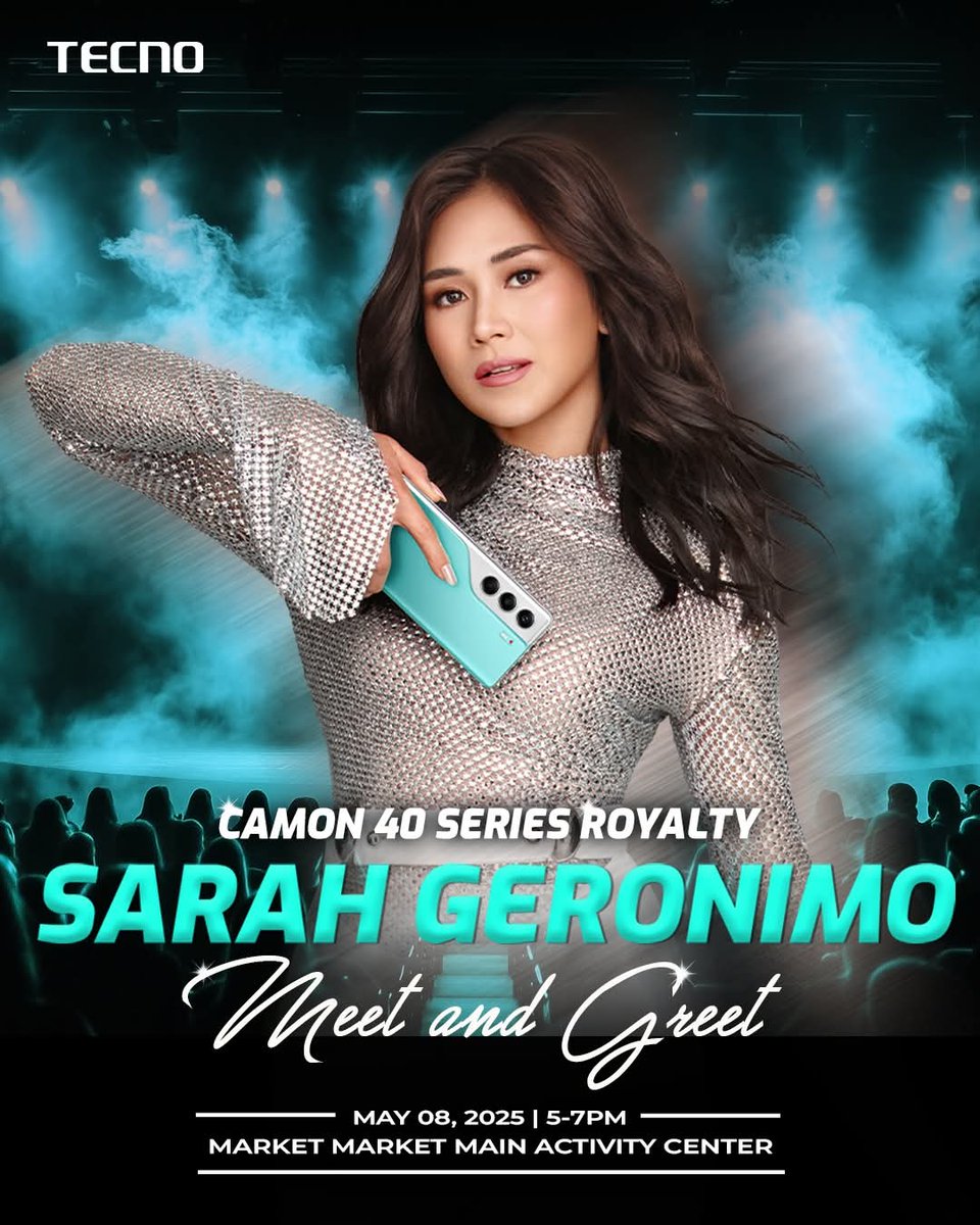 <a href="/JustSarahG/">Sarah Geronimo</a> joins the CAMON 40 Series family. See her live on May 8 at Market! Market! Activity Center for an unforgettable day of performances, prizes, and freebies!

For more details, visit the FB Page, IG and twitter accounts of <a href="/Tecnomobileph/">TECNOMobilePH</a>

<a href="/justsarahgph/">PROUD POPSTER❣️✨</a> x <a href="/Tecnomobileph/">TECNOMobilePH</a>