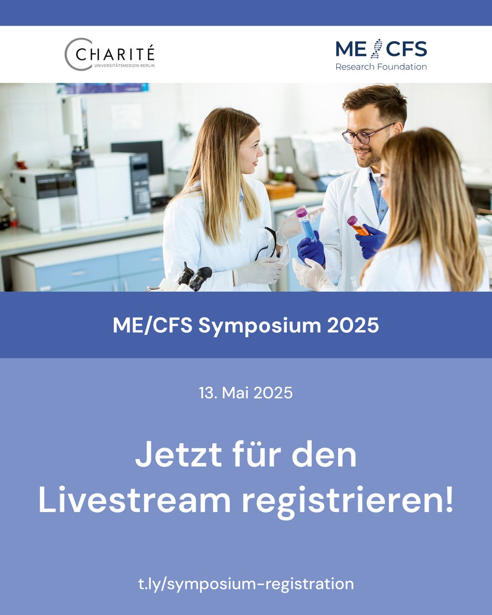 ME/CFS Research Foundation (@mecfsresearch) on Twitter photo ⏰ Nur noch wenige Tage – das ME/CFS Symposium 2025 rückt näher. Registriere dich jetzt!
Am 13. Mai erwarten dich im Livestream: Die neuesten BMBF-Studien zu ME/CFS präsentiert von Expert*innen. 🤓 #MECFSSymposium2025
Jetzt registrieren 👉 events.mecfs-research.org/de/events/symp… ⏰ Nur noch wenige Tage – das ME/CFS Symposium 2025 rückt näher. Registriere dich jetzt!
Am 13. Mai erwarten dich im Livestream: Die neuesten BMBF-Studien zu ME/CFS präsentiert von Expert*innen. 🤓 #MECFSSymposium2025
Jetzt registrieren 👉 events.mecfs-research.org/de/events/symp…