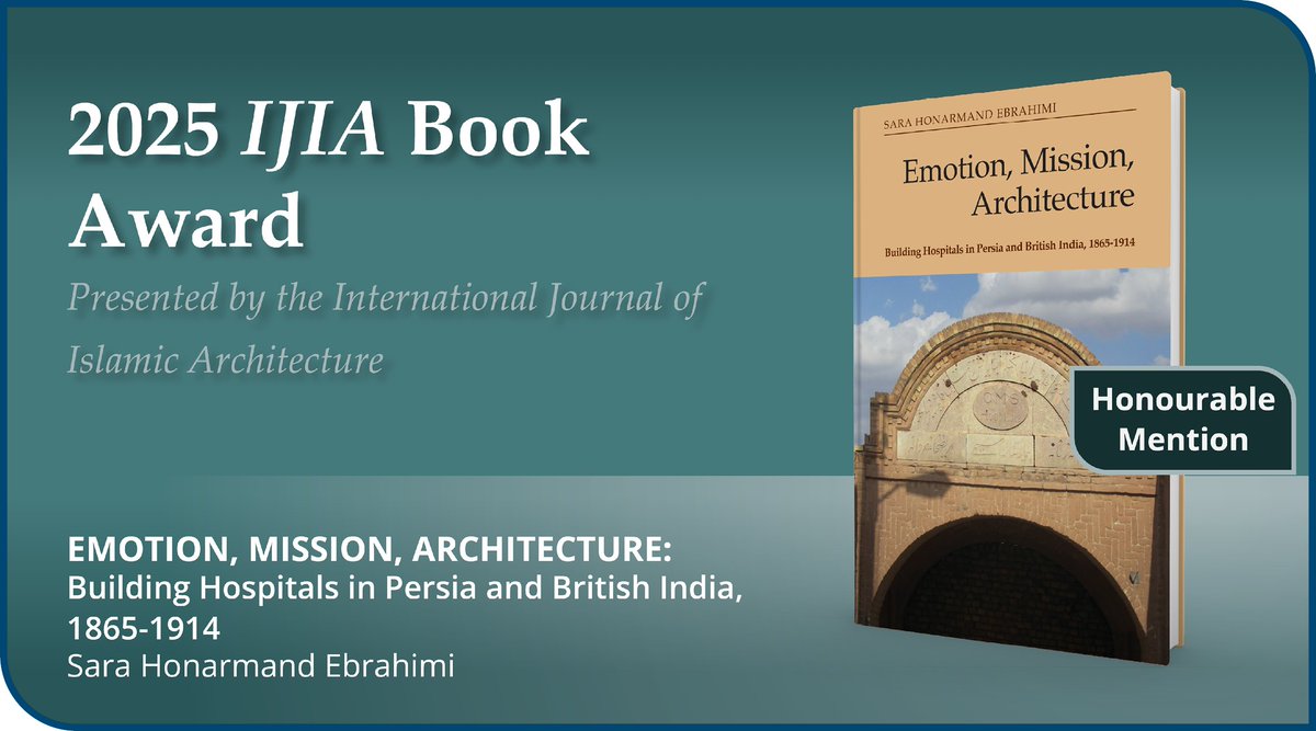 Edinburgh University Press (@edinburghup) on Twitter photo We're delighted to share that Sara Honarmand Ebrahimi's book, Emotion, Mission, Architecture, has received an Honourable Mention from the 2025 International Journal of Islamic Architecture Book Award!
Discover what the committee said 👉 edin.ac/3GBIyA4
<a href="/IJIA_Journal/">The International Journal of Islamic Architecture</a> We're delighted to share that Sara Honarmand Ebrahimi's book, Emotion, Mission, Architecture, has received an Honourable Mention from the 2025 International Journal of Islamic Architecture Book Award!
Discover what the committee said 👉 edin.ac/3GBIyA4
<a href="/IJIA_Journal/">The International Journal of Islamic Architecture</a>