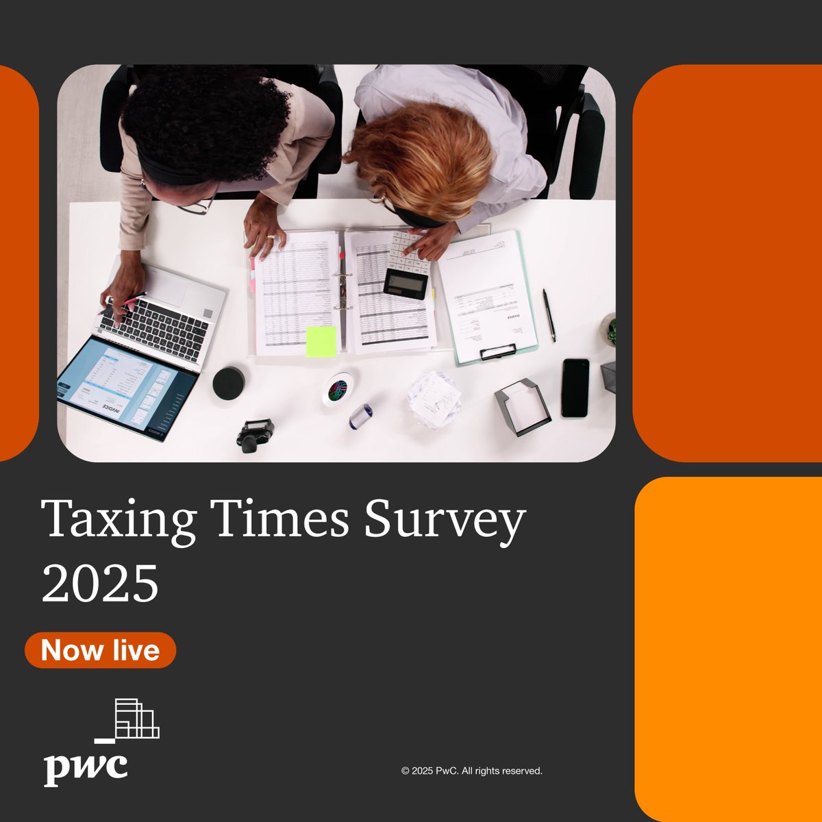 pwc_za's tweet image. PwC’s eighth annual Taxing Times Survey is live! If you manage tax for a corporate taxpayer, share your insights. Help us assess corporate taxpayers’ experiences with SARS by participating in our survey. ow.ly/y1Nv50VNvjB  #SARS #TaxingTimes2025 #IncomeTax
