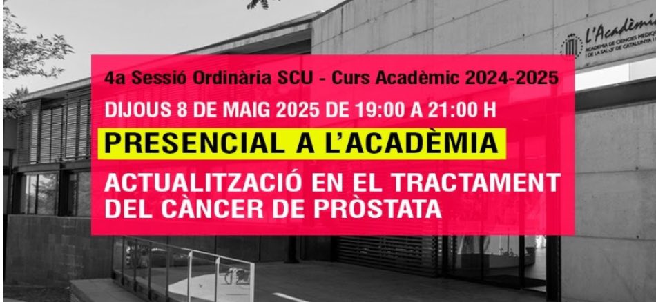 🚨Última sessió del curs acadèmic del 2024-2025: actualització en el tractament de càncer de pròstata.

📍Presencial a l’acadèmia de ciències mèdiques.

🗓️Dijous 8 de maig a les 19h.

Us podeu apuntar👇

docs.google.com/forms/d/e/1FAI…