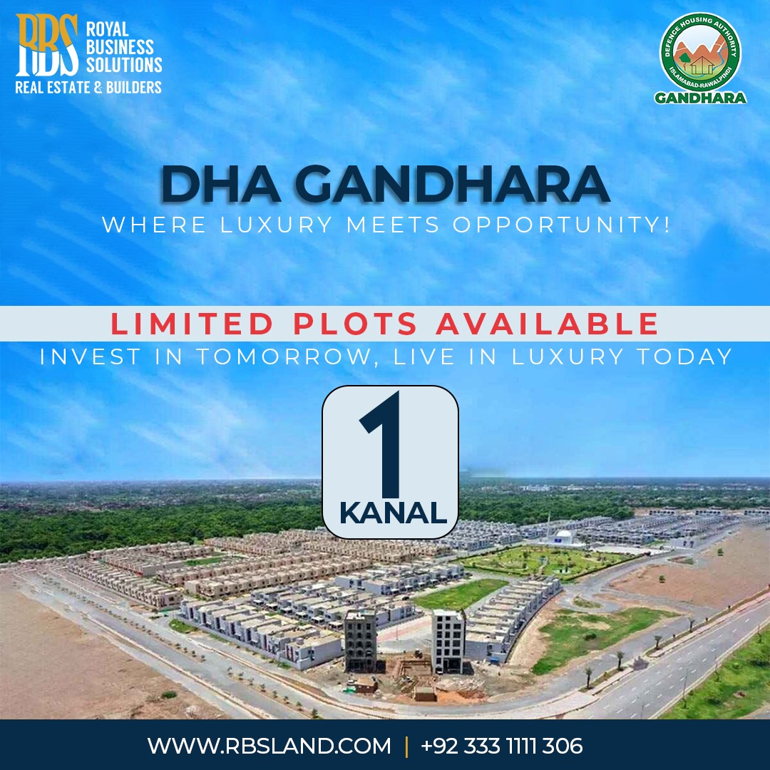 🏡 DHA GANDHARA
WHERE LUXURY MEETS OPPORTUNITY!
✅ 1 Kanal Plots
✅ Price: Rs. 7.2 Million
 (Pre-launch rate — limited quota, limited time only)
📞 +92 331 518 0022
🌐 rbsland.com