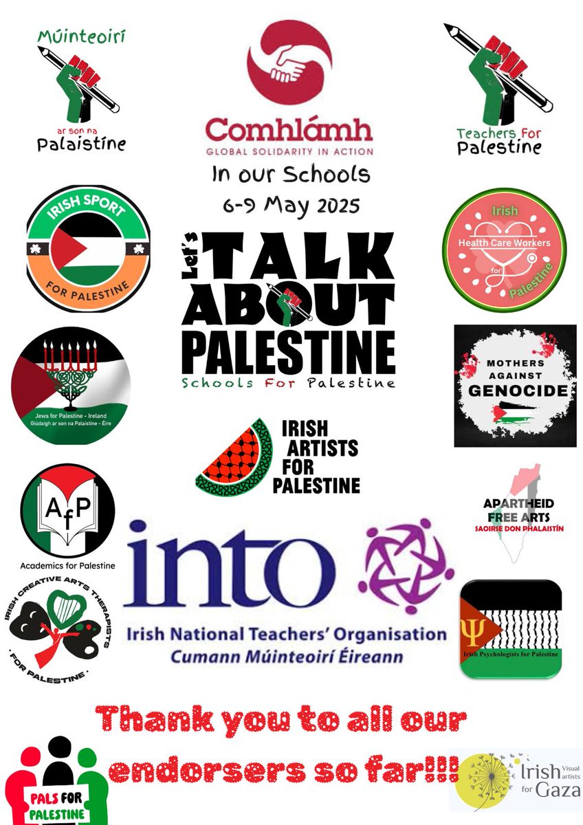 Good luck to all of you talking about Palestine in our schools this week. 

#Palestine #Education #Ireland #Gaza