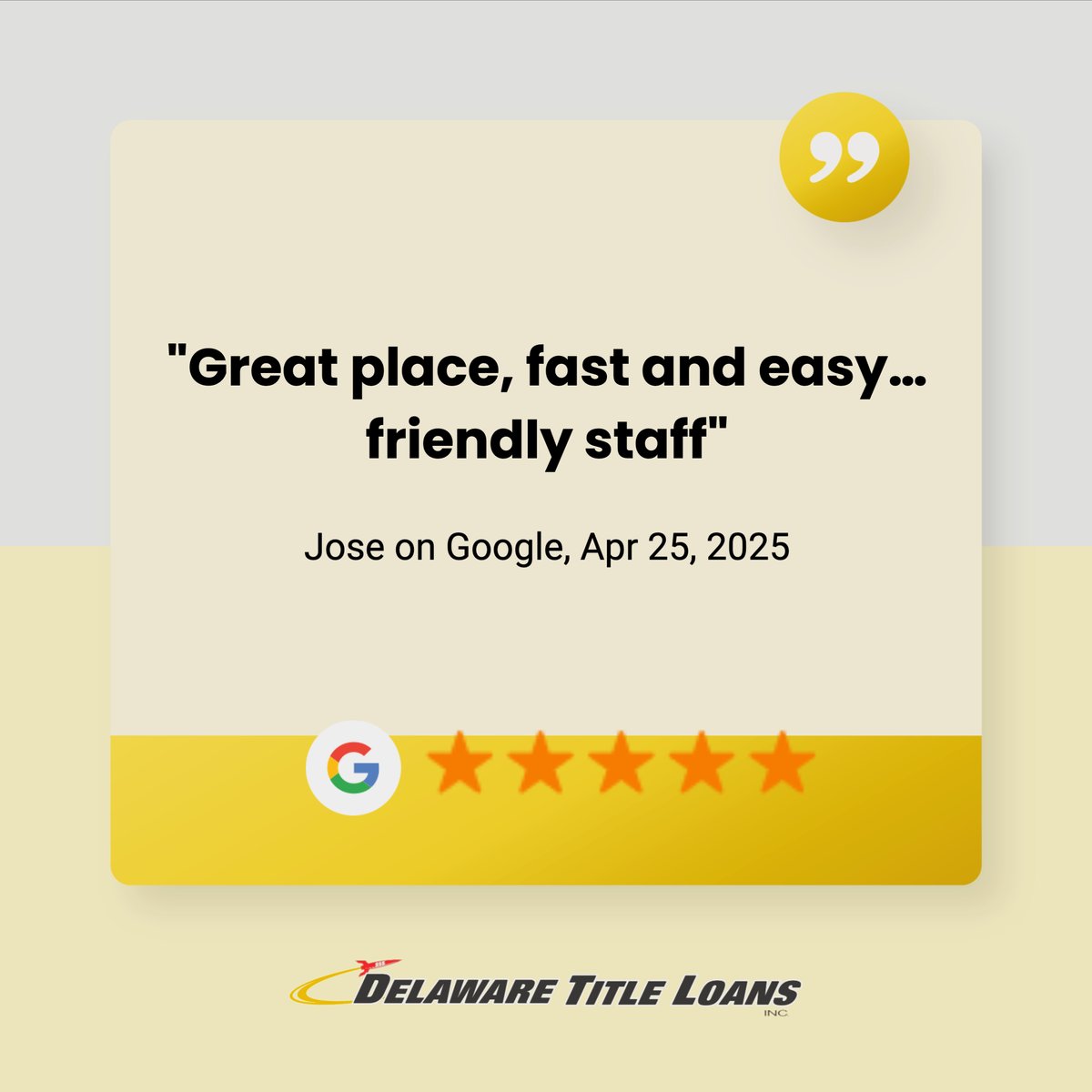 DETitleLoanCash's tweet image. Grateful hearts and happy customers make our day at Delaware Title Loans, Inc. 🙏

We're thrilled to receive such wonderful feedback from Jose about our fast and friendly loan services. 🚀

From all of us at: DelawareTitleLoansInc.com

#GoogleReviews #TitleLoans #DelawareTitleLoans