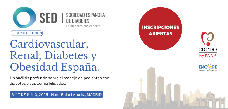 CReDO España 2025 ⚡️ ¡ya puedes inscribirte!
Tras la gran acogida de la primera edición, vuelve uno de los encuentros clave sobre la diabetes y sus comorbilidades.
🗓️ 6 y 7 de junio | 📍 Madrid

Un programa con una excelente calidad científica dirigido a especialistas en