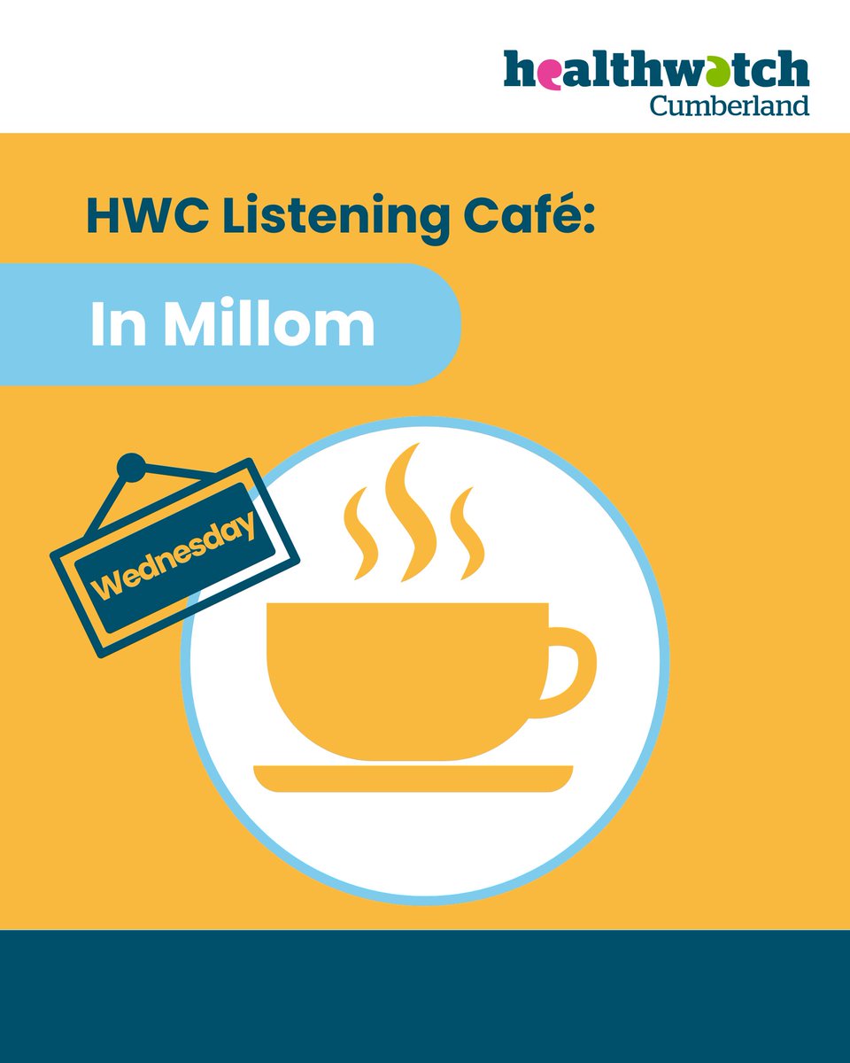 Do you live in Millom?👋

Why not come and see us tomorrow, Wednesday 7th May, at Millom Methodist Church, for our Listening Café?

You can tell us all about your recent health and social care experiences!