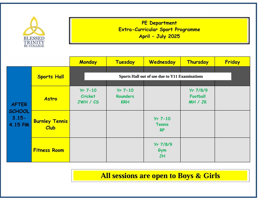 PE Department Extra-Curricular Sport Programme

Join in!