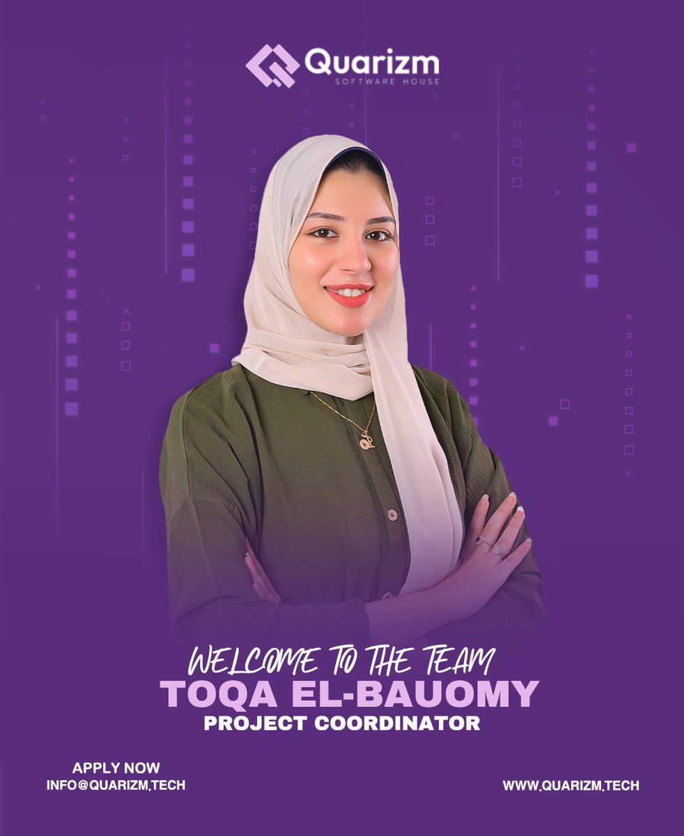QuarizmS's tweet photo. We are pleased to welcome (Toqa Elbauomy) to the Quarizm team.
Wishing him all the best and great success in his journey with us. ✨🤞 https://t.co/XqiaYstLim