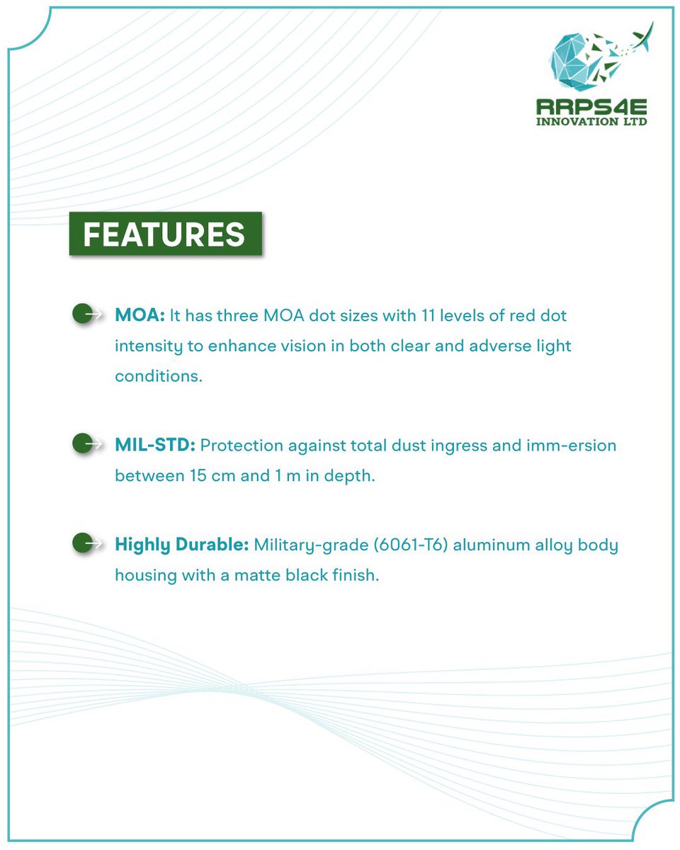RRPS4E's tweet image. Precision meets durability! The PR 100 Reflex Sight is built for clarity, toughness, and performance — whether in bright daylight or tough conditions. Ready to elevate your aim? #RRPS4E #PR100 #ReflexSight #MilitaryGradeGear #BuiltToLast #PrecisionEngineering