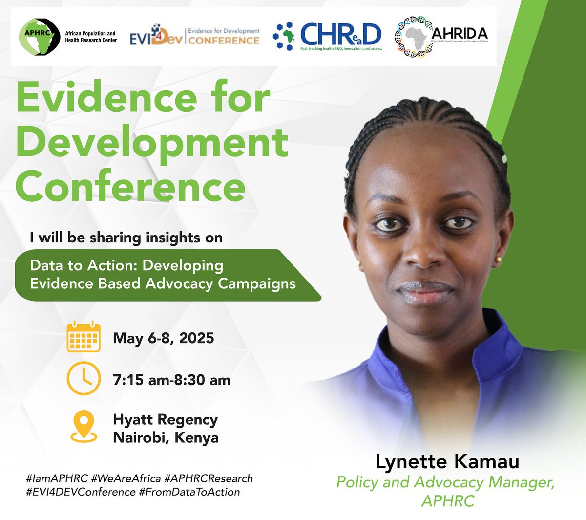 aphrc's tweet image. APHRC at the Evidence for Development Conference.

@Lynnmukuhi will represent #IamAPHRC at the #EVI4DEVConference as a panelist in the session “From Data to Action: Developing Evidence-Based Advocacy Campaigns.”

She will spotlight how the Center bridges the gap between…