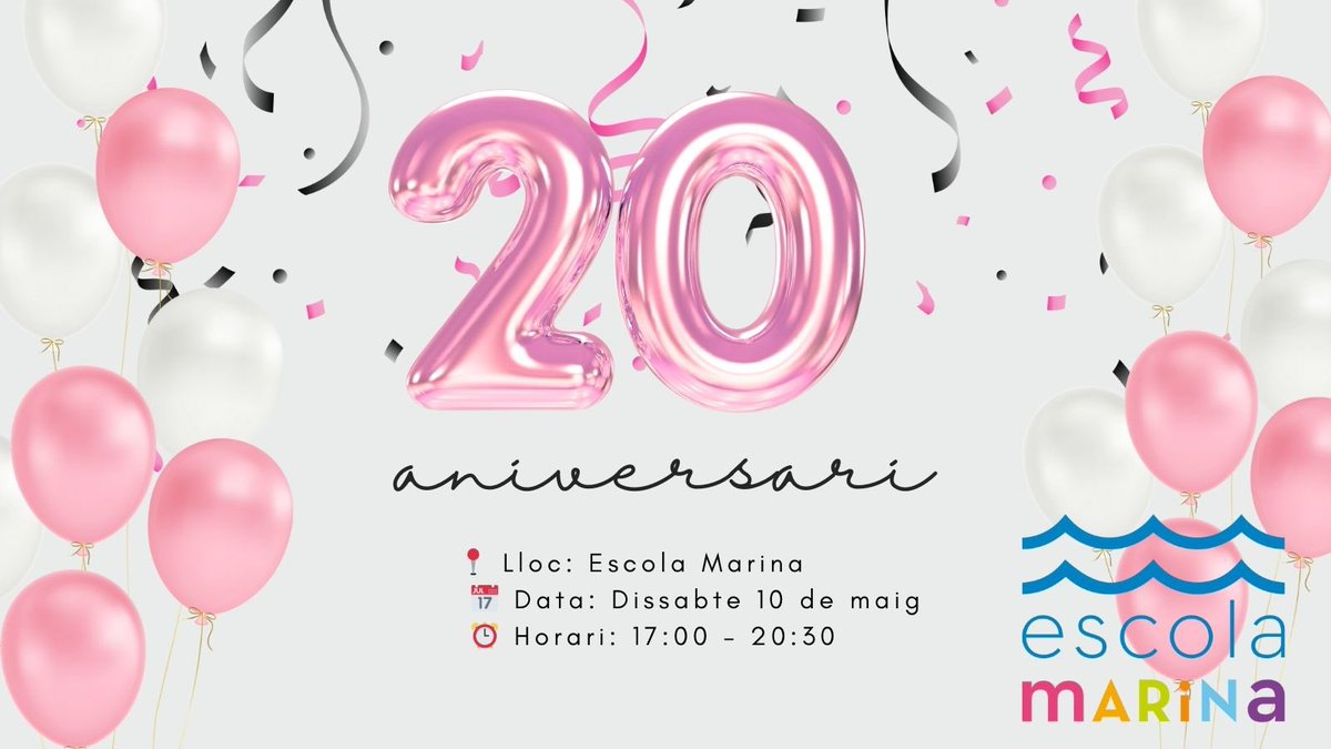 🎉 Aquest dissabte celebrem el 20è aniversari de l'Escola Marina de Montgat!
Veniu a gaudir d’una festa plena de records, activitats i alegria! 🥳
#EscolaMarina #20AnysMarina #Montgat
