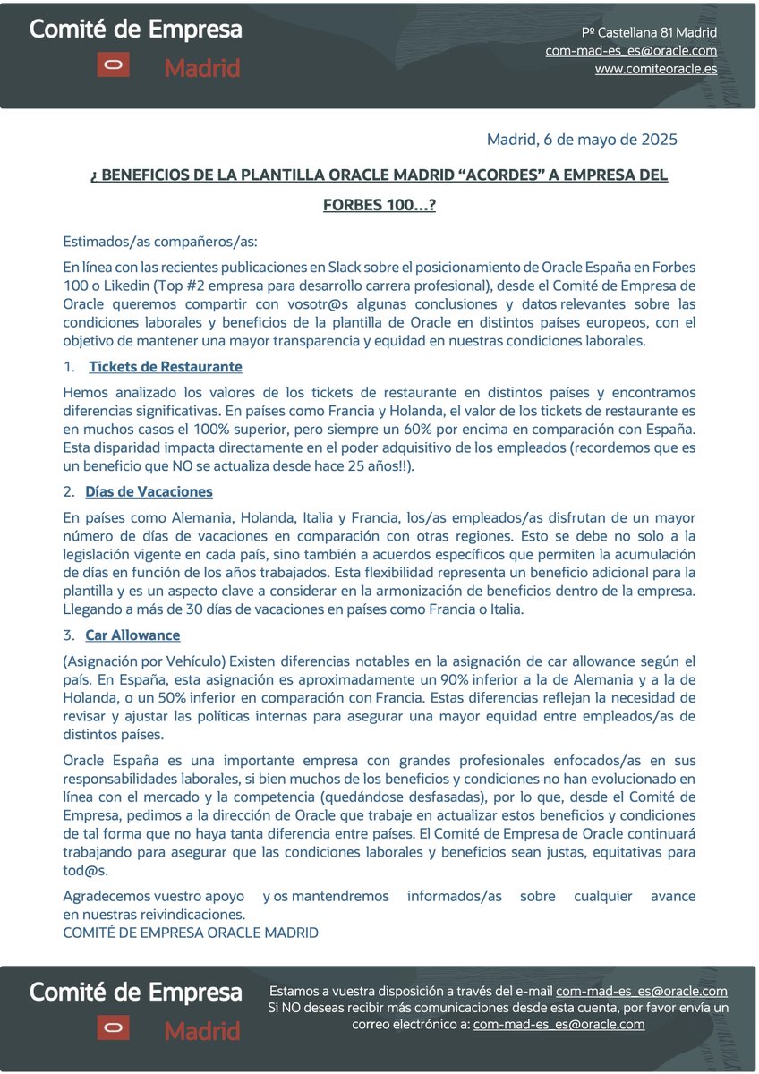 ComiteOracle's tweet image. COMUNICADO: ¿ BENEFICIOS DE LA PLANTILLA ORACLE MADRID “ACORDES” A EMPRESA DEL FORBES 100…?

#Oracle @FORBES100 #Linkedin #ComiteOracle