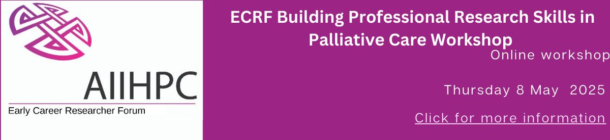 Stephanie Crawford (@stephcrawfordni) on Twitter photo Join the <a href="/AIIHPC_ECRF/">AIIHPC Early Career Researcher Forum</a> on 8th May for a 'Building Practical Research Skills in Palliative Care Workshop'. This free online event features sessions on plain English, how to write funding proposals and networking skills.
Link to register: us02web.zoom.us/meeting/regist… Join the <a href="/AIIHPC_ECRF/">AIIHPC Early Career Researcher Forum</a> on 8th May for a 'Building Practical Research Skills in Palliative Care Workshop'. This free online event features sessions on plain English, how to write funding proposals and networking skills.
Link to register: us02web.zoom.us/meeting/regist…