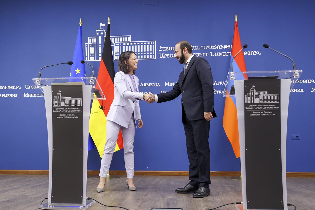 Ararat Mirzoyan (@araratmirzoyan) on Twitter photo Thank you, dear <a href="/ABaerbock/">Außenministerin Annalena Baerbock</a>, for your dedication to strengthening
#Armenia-#Germany relations, bringing 🇦🇲 closer to 🇪🇺 & for the efforts aimed at establishing peace in the #SouthCaucasus. It’s been a pleasure to work with you.
Wishing you every
success in your future endeavors! Thank you, dear <a href="/ABaerbock/">Außenministerin Annalena Baerbock</a>, for your dedication to strengthening
#Armenia-#Germany relations, bringing 🇦🇲 closer to 🇪🇺 & for the efforts aimed at establishing peace in the #SouthCaucasus. It’s been a pleasure to work with you.
Wishing you every
success in your future endeavors!