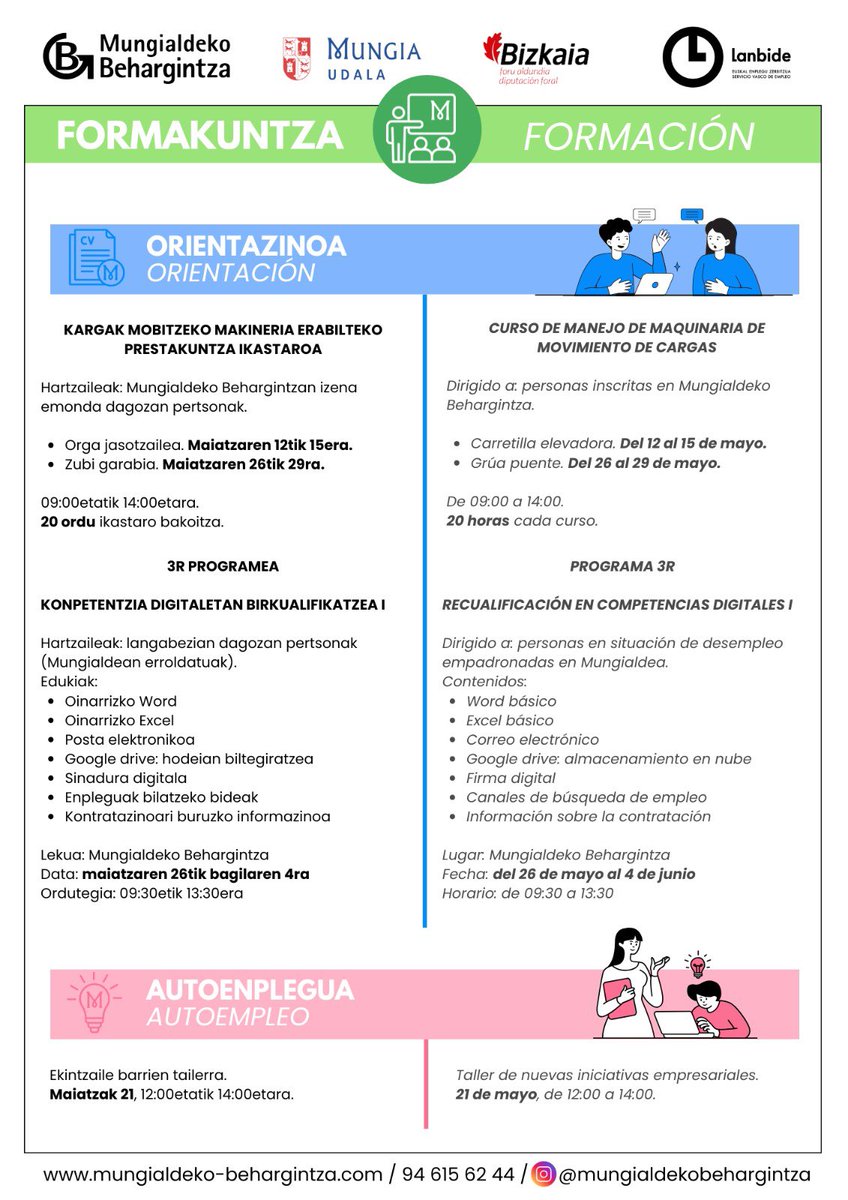 ✅ Formakuntza Mungialdeko Behargintzan: orientazinoa eta autoenplegua 
--
✅ Formación en Mungialdeko Behargintza: orientación y autoempleo

#Mungia #Mungiaindartzen #Behargintza