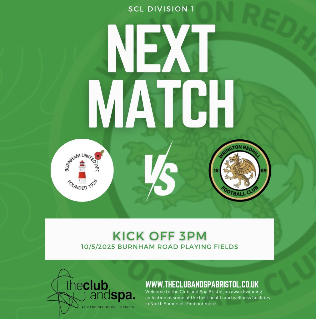Wrington Redhill FC (@wringtonfc) on Twitter photo Final game of the season this Saturday as we face in form <a href="/BurnhamUnited/">Burnham United A.F.C</a>.
A win from either team will secure them 4th position in the league π’β«οΈ Final game of the season this Saturday as we face in form <a href="/BurnhamUnited/">Burnham United A.F.C</a>.
A win from either team will secure them 4th position in the league π’β«οΈ