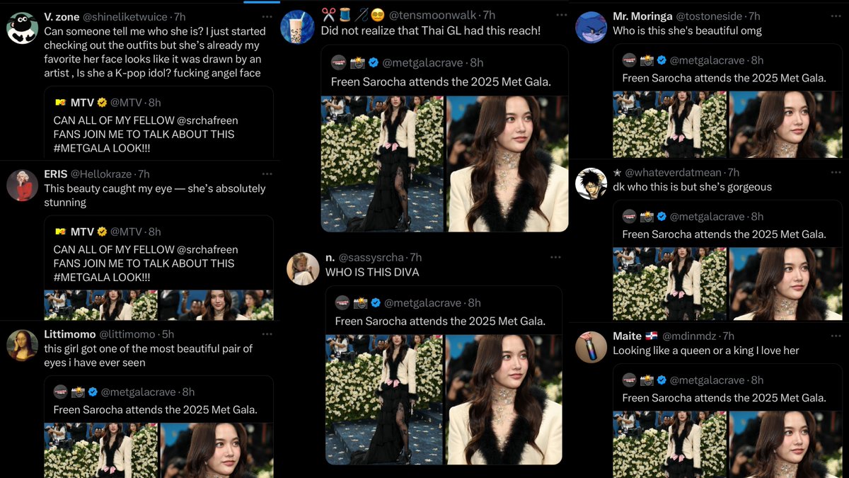 global articles recognizing freen, millions of views, thousands of engagements. her reach is undeniable. she is the moment ✨

SAROCHA AT MET GALA
#MetGala2025xFREEN #MetGala #MetGala2025 #srchafreen