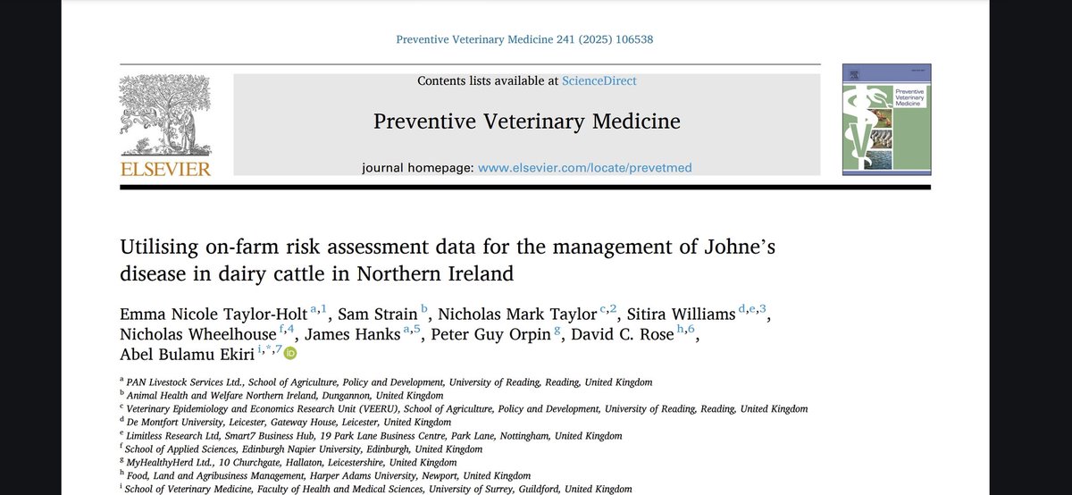 Grateful to have been part of such an insightful project. In addition to highlighting how farmers manage Johne’s Disease, the findings reinforced the importance of  engagement — so that vet advice not only reaches the ground but is also put into practice.
doi.org/10.1016/j.prev…