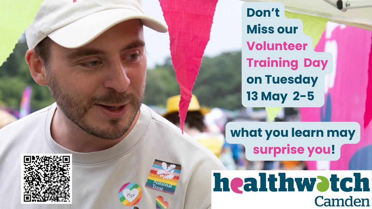 Want to make a difference in Camden?

Then don’t miss our Volunteer Training Day:
Tuesday 13 May 12-5pm

• Train to be one of our volunteers
• Learn new skills
• Enjoy a free lunch

Venue: St Pancras &amp; Somers Town Living Centre, King's Cross NW1 1DF

healthwatchcamden.co.uk/news/dont-miss…
