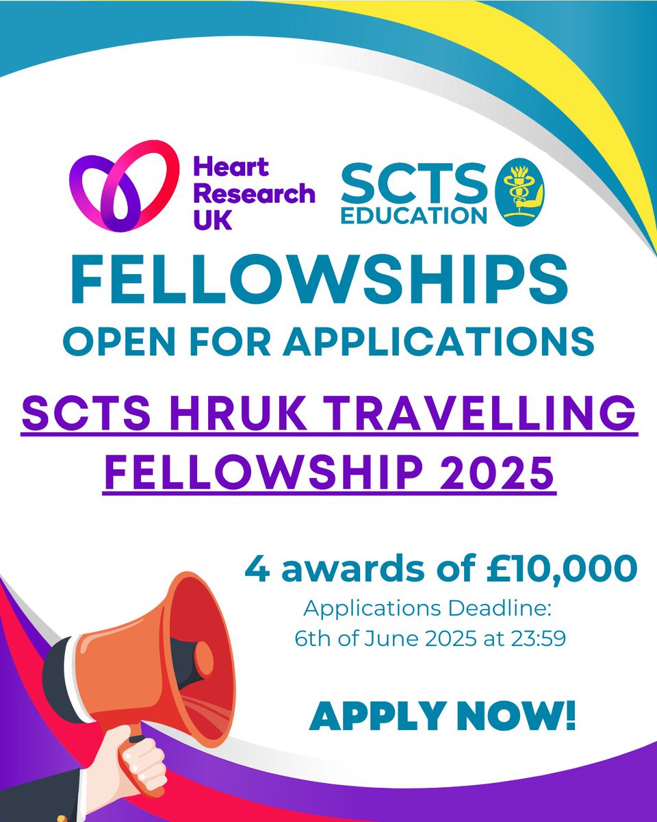 APPLY NOW FOR THIS AMAZING FELLOWSHIP 🚨 T&amp;Cs apply. Please apply before the 6th June 2025 #scts #cardiothoracic #hruk #fellowship #surgery
Follow the link for more information: lnkd.in/ef4i6aRt
