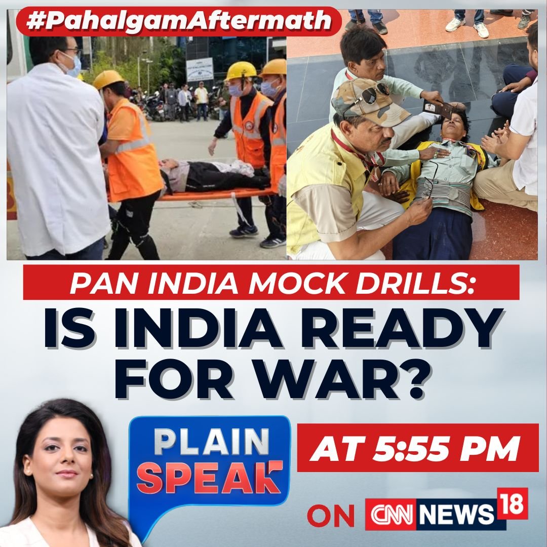 CNNnews18's tweet photo. #PahalgamAftermath | Pam India mock drills: Is India ready for war?

Watch #PlainSpeak with @ShivaniGupta_5 at 5:55 PM only on CNN-News18 https://t.co/QrH6IHJccW