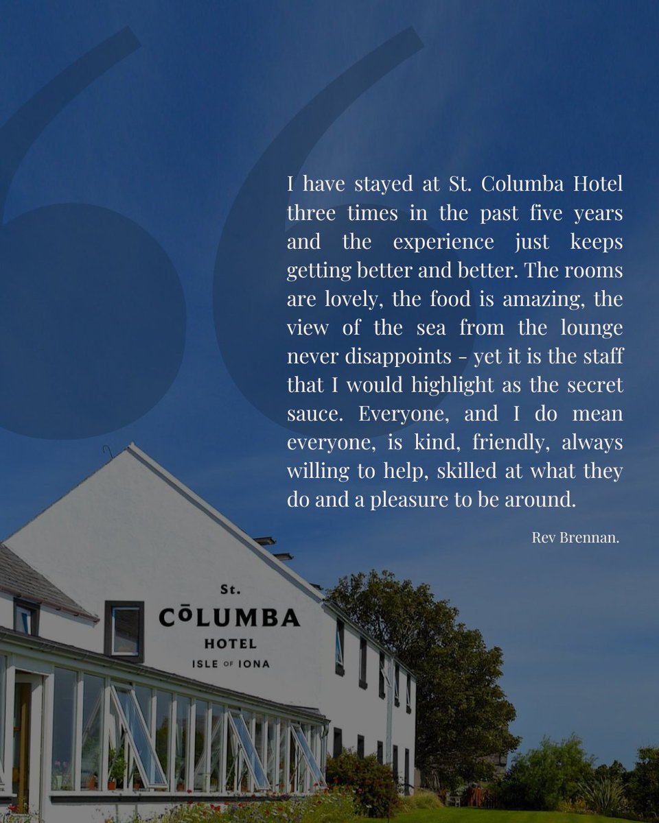 We’re always grateful to hear from our guests, and this lovely testimonial captures what makes St Columba Hotel so special—the warm hospitality, incredible views, and of course, our amazing team. We can’t wait to welcome more of you to Iona soon  🌊✨

#StColumbaHotel #VisitIona