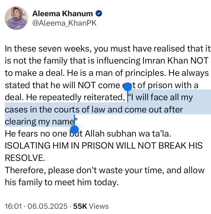 Since Mr. Imran Khan initially rejects any deals with the ruling regime as a way out of prison, as he declared from the beginning that he will not get out from the jail until he defends all the charges against him before the courts, then why all these obstacles against his family