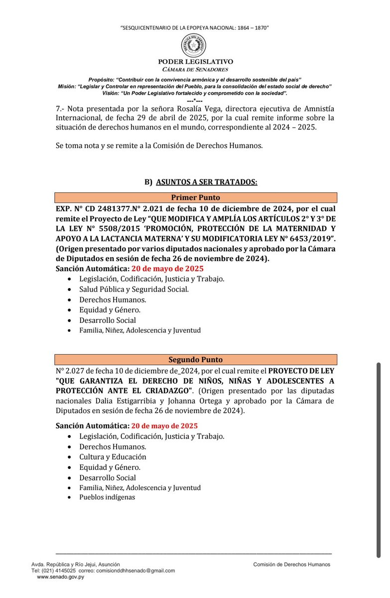 Comisión de Derechos Humanos Cámara de SenadoresPy tweet media