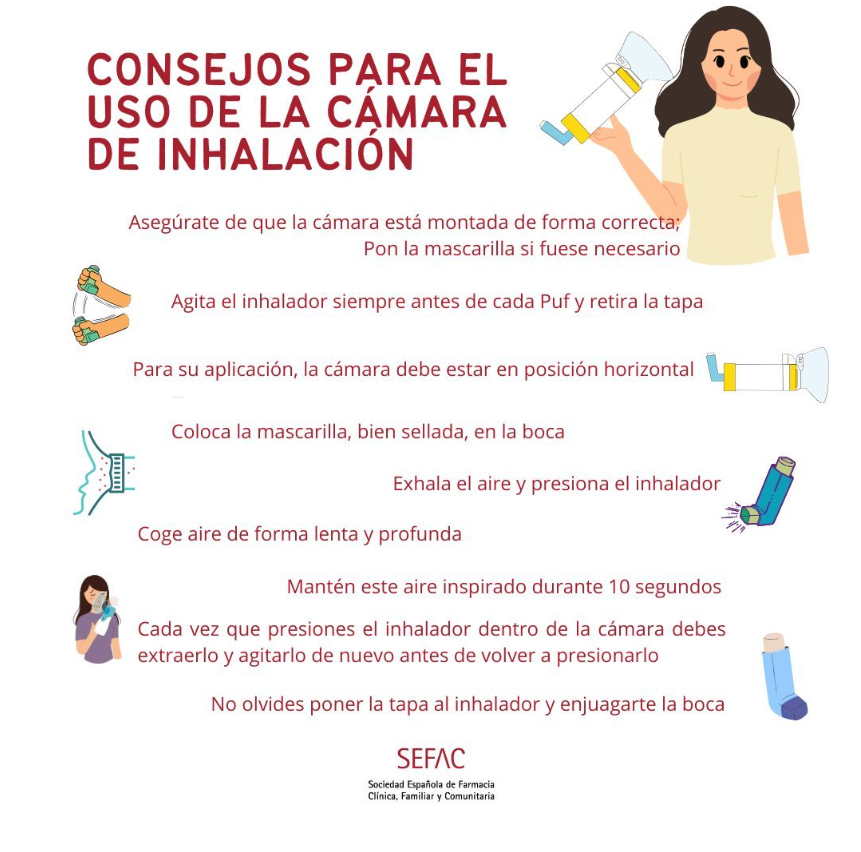 🫁 En el #díamundialdelasma te dejamos estos consejos para el correcto uso de la #cámaradeinhalación