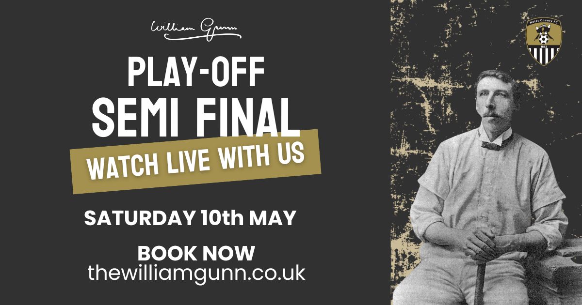 Watch Notts County vs Wimbledon in their League 2 Playoff Semi Final with us this Saturday evening ⚫️⚪️

📲 thewilliamgunn.co.uk/book
