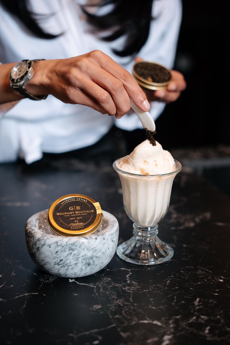 Elevate your taste buds with the unexpected fusion of velvety vanilla ice cream &amp; exquisite #GourmetBoutique Ossetra Caviar. This luxurious pairing tantalizes the senses, offering a delightful contrast between the creamy sweetness of vanilla and the briny, nutty notes of caviar.