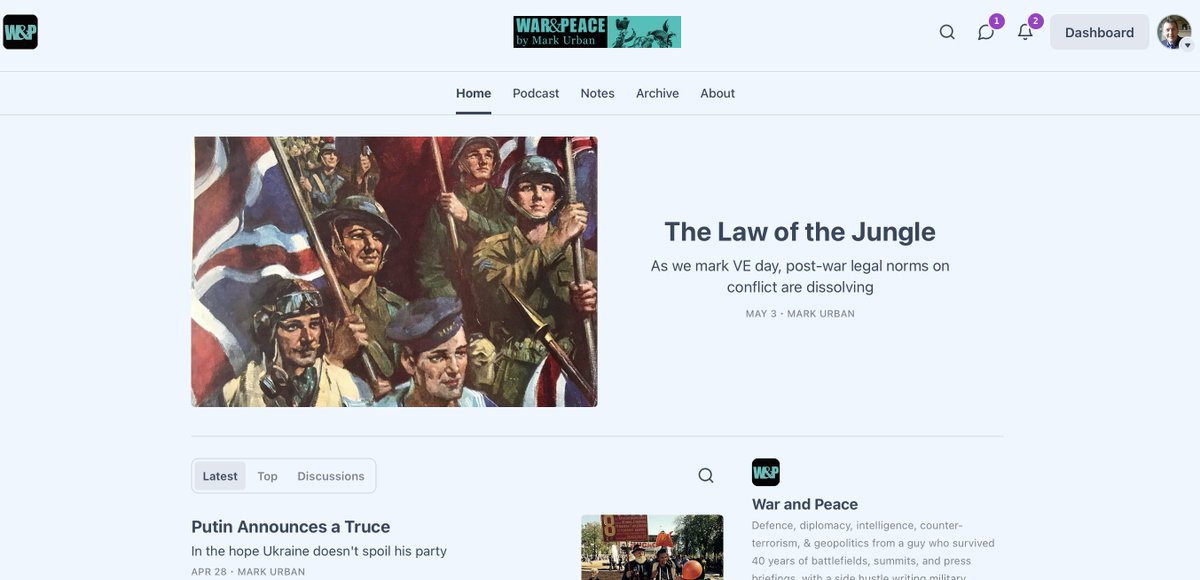 Very pleased to say my new War and Peace blog passed 1000 subscribers at the weekend. It's still free and the place where I do longer stuff these days. Url is in my profile