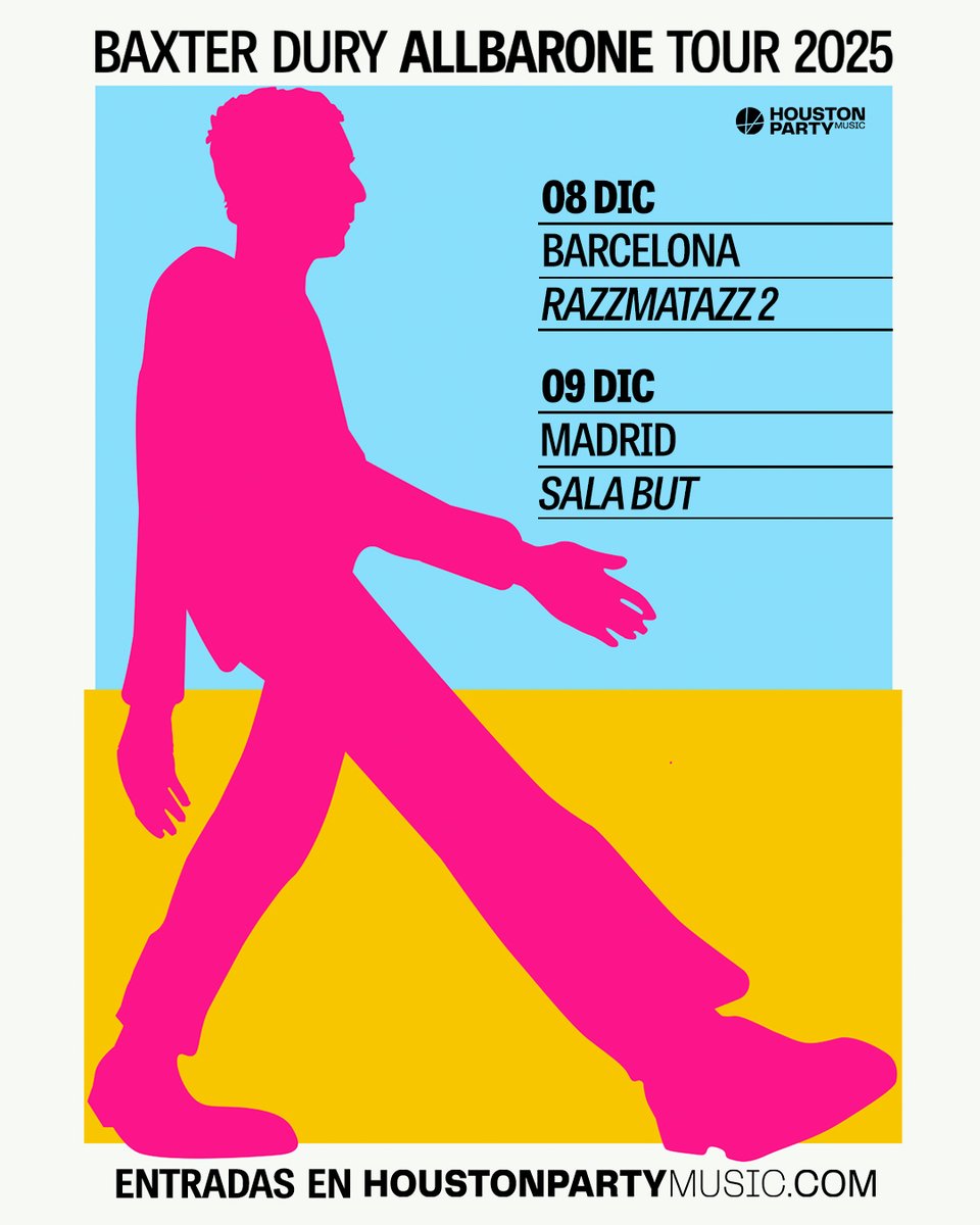 💥Baxter Dury traerá su “Allbarone Tour” en diciembre a Barcelona y Madrid

🎟️Entradas a la venta este viernes 9 de mayo a las 10h. El jueves 8 de mayo a las 11h, se pondrá en marcha una preventa, para la que es necesario registrarse previamente

Más info: houstonpartymusic.com/news/3129/baxt…