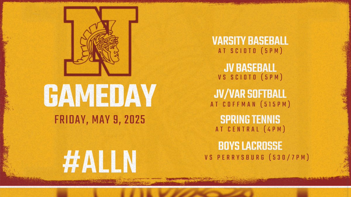North Warriors AD (@northwarriorsad) on Twitter photo Good luck to all our Warriors in action on this Friday evening!!
<a href="/wnhsbb/">Westerville North BB</a> <a href="/wn_softball/">WNSoftball</a> <a href="/WNorthLacrosse/">WN Warriors Lacrosse</a> <a href="/wnhsboystennis/">wnhsspringtennis</a>
#ALLN βΎοΈπ₯πΎπ₯ Good luck to all our Warriors in action on this Friday evening!!
<a href="/wnhsbb/">Westerville North BB</a> <a href="/wn_softball/">WNSoftball</a> <a href="/WNorthLacrosse/">WN Warriors Lacrosse</a> <a href="/wnhsboystennis/">wnhsspringtennis</a>
#ALLN βΎοΈπ₯πΎπ₯
