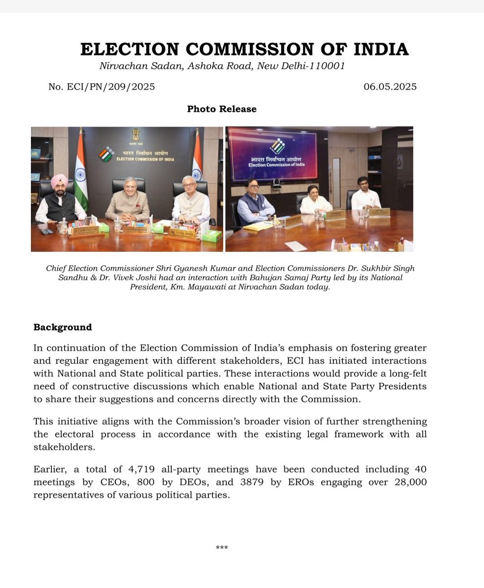Chief Electoral Officer, Karnataka (@ceo_karnataka) on Twitter photo Election Commission of India had an interaction with Bahujan Samaj Party
<a href="/ECISVEEP/">Election Commission of India</a> Election Commission of India had an interaction with Bahujan Samaj Party
<a href="/ECISVEEP/">Election Commission of India</a>