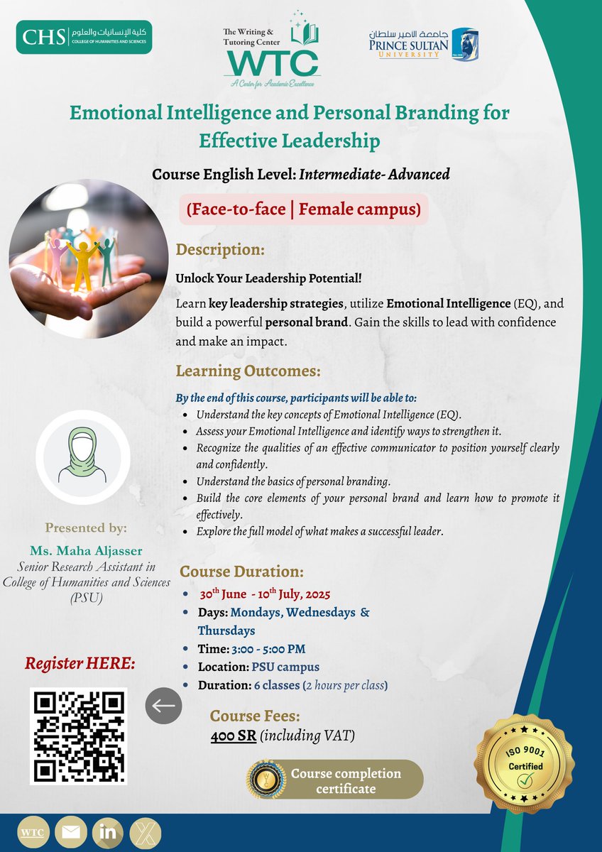 PSU_WTC's tweet image. Learn essential concepts in emotional intelligence in the Emotional Intelligence &amp;amp; Personal Branding for Effective #Leadership course. Register by May 22!
Link: docs.google.com/forms/d/e/1FAI…