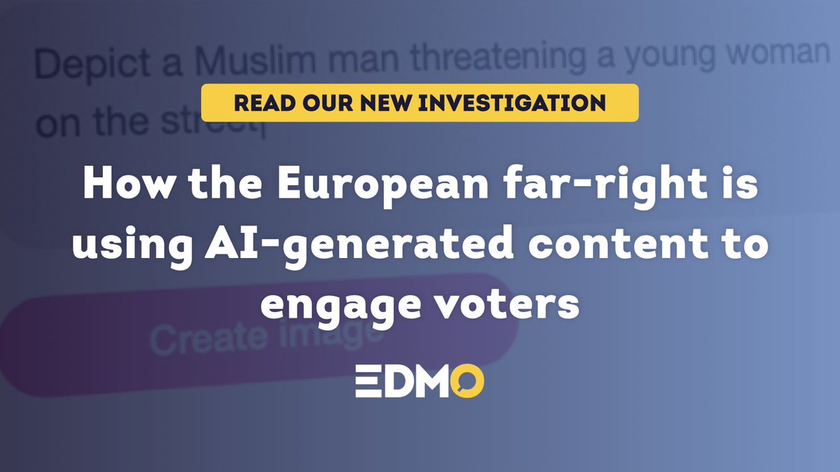 European Digital Media Observatory (@edmo_eui) on Twitter photo Throughout #Europe, far-right actors are increasingly using #genAI to spread their political messages.
In the latest EDMO investigation, <a href="/luciabertoldini/">lucia</a> sheds a light on this expanding phenomenon, with contributions by <a href="/claesdevreese/">Claes de Vreese</a> <a href="/jleadermaynard/">Jonathan Leader Maynard</a> <a href="/DemagogPL/">🔎 DEMAGOG</a> <a href="/FactaNews/">Facta</a> Throughout #Europe, far-right actors are increasingly using #genAI to spread their political messages.
In the latest EDMO investigation, <a href="/luciabertoldini/">lucia</a> sheds a light on this expanding phenomenon, with contributions by <a href="/claesdevreese/">Claes de Vreese</a> <a href="/jleadermaynard/">Jonathan Leader Maynard</a> <a href="/DemagogPL/">🔎 DEMAGOG</a> <a href="/FactaNews/">Facta</a>