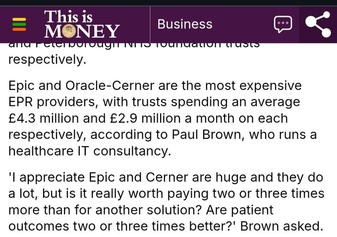 1kilroywashere's tweet image. @affleckquin '£3bn NHS contracts to create EPR given to US #Epic &amp;amp; #Cerner despite lower offers from UK suppliers will cost 2/3 x more than other solutions @paulapeters2 @DPACSheffield @RandolphTrent @vamroses @BadPutty @DrHWazir @premnsikka @drbobgill @EuropeanPowell @0Calamity